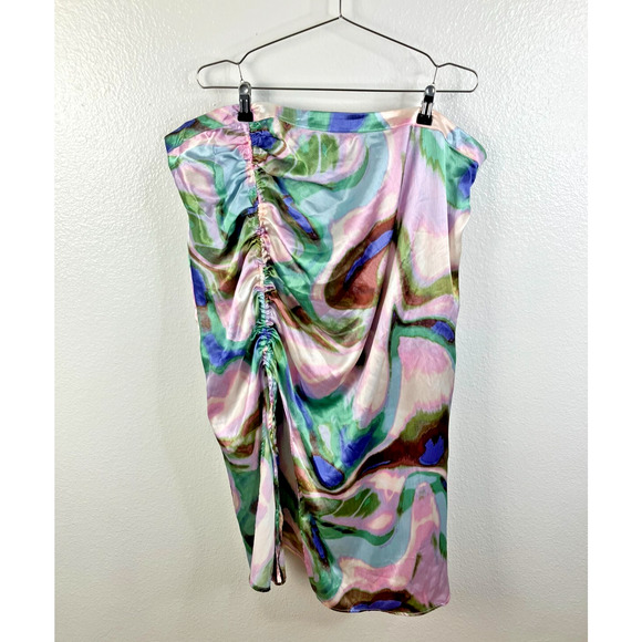 Future Collective Pastel Marble Ruched Skirt Size 22 Satin Mermaid Beach Boho - Picture 2 of 9